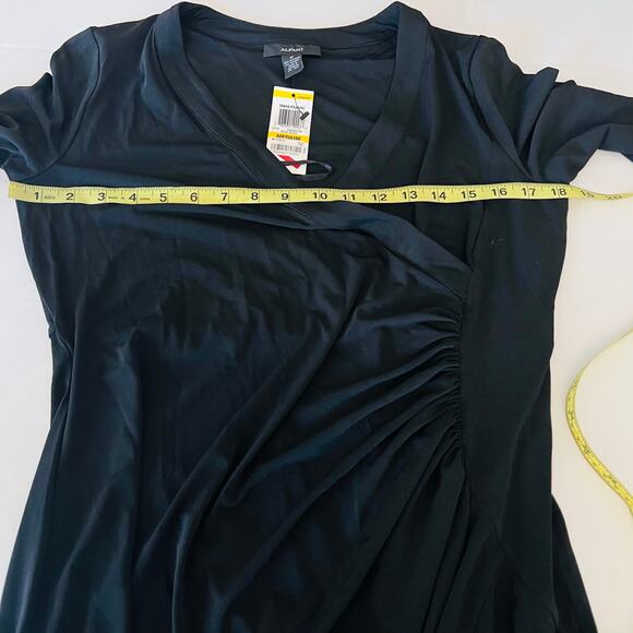Alfani Black Ruched Side Ruffle Trim Surplice Neck Dress Size M Medium NWT - Picture 4 of 6